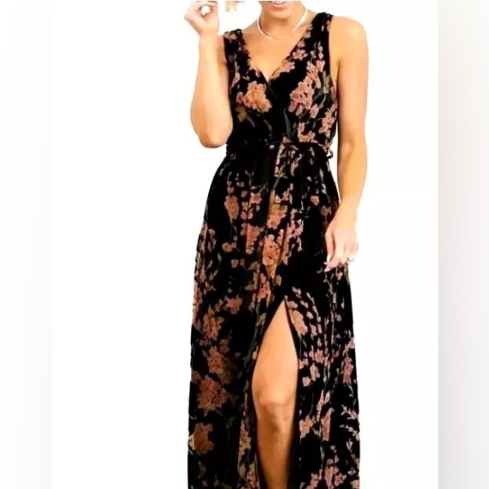 Floral Sleeveless Maxi Dress - Black and Pink